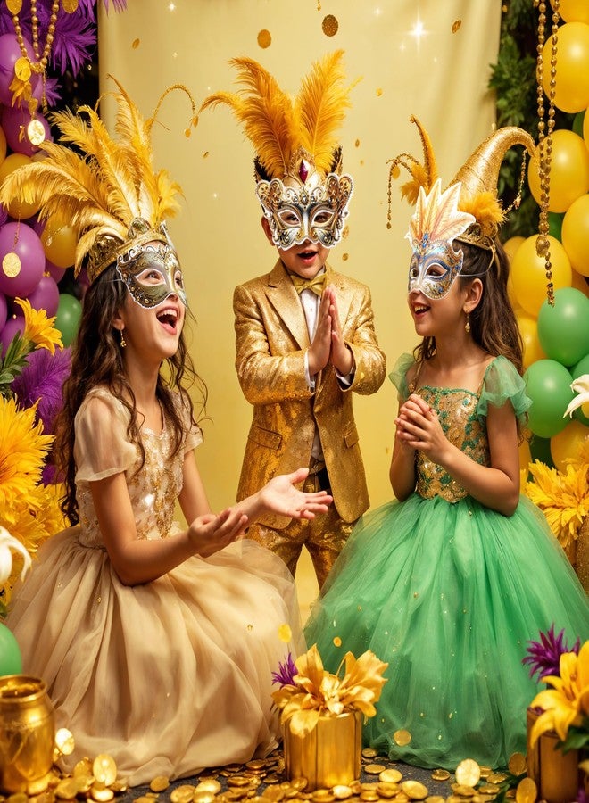 Woosytoo 12 PCS Mardi Gras Masks Paper Glitter Gold Masquerade Mask Vintage Feather Masks Parade Prom Party Favors for Men Women Kids New Orleans Mardi Gras Photo Booth Props - Image 4